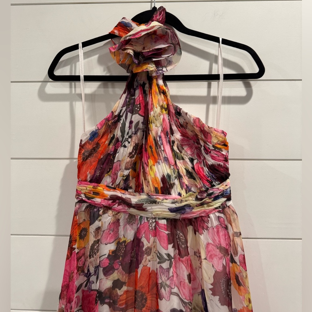 Mac Duggal Multicolor Asymmetrical Ruffled Halter Floral Gown - Picture 5 of 8